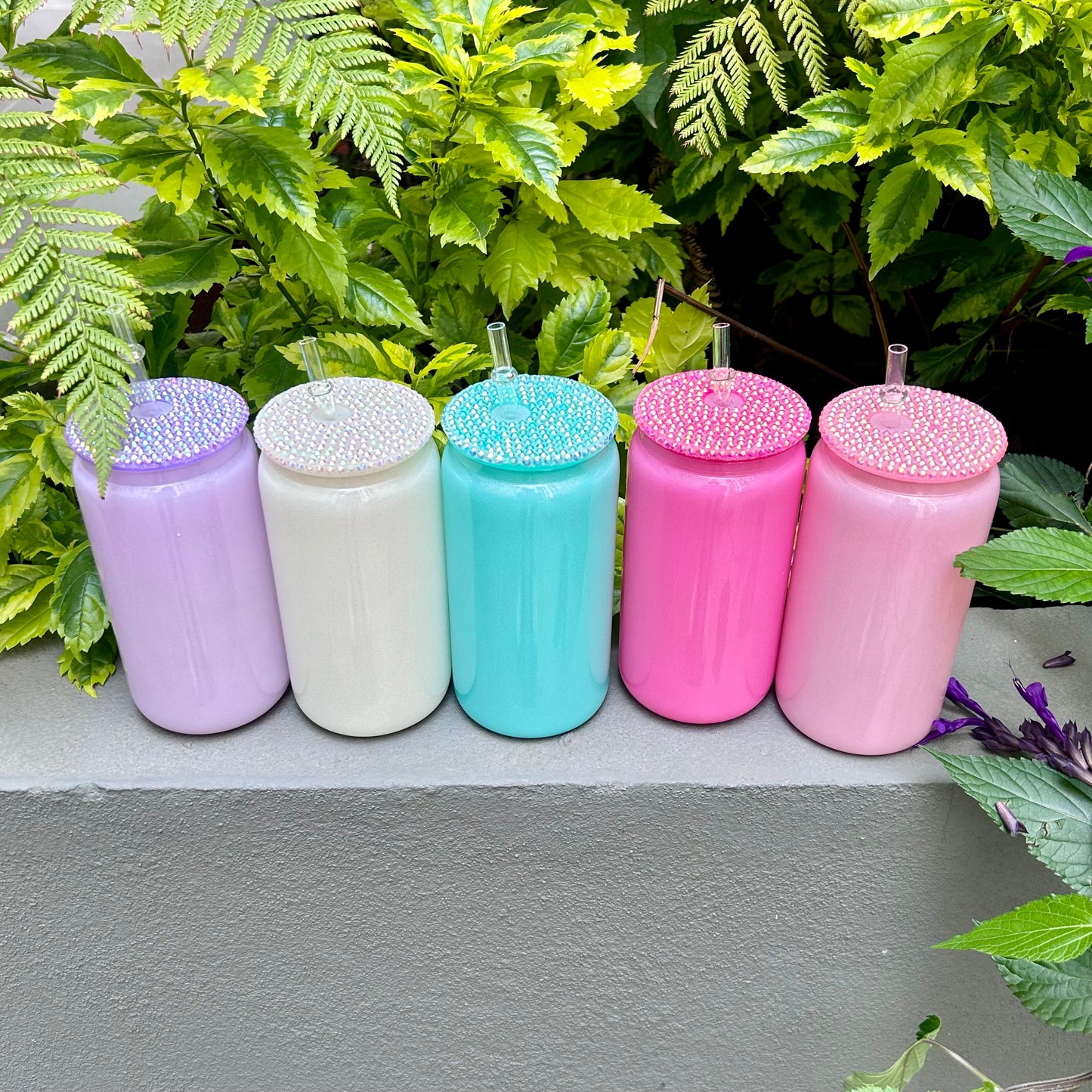 Paquete Vaso Tipo Lata Acabado Glitter tapa con Piedra