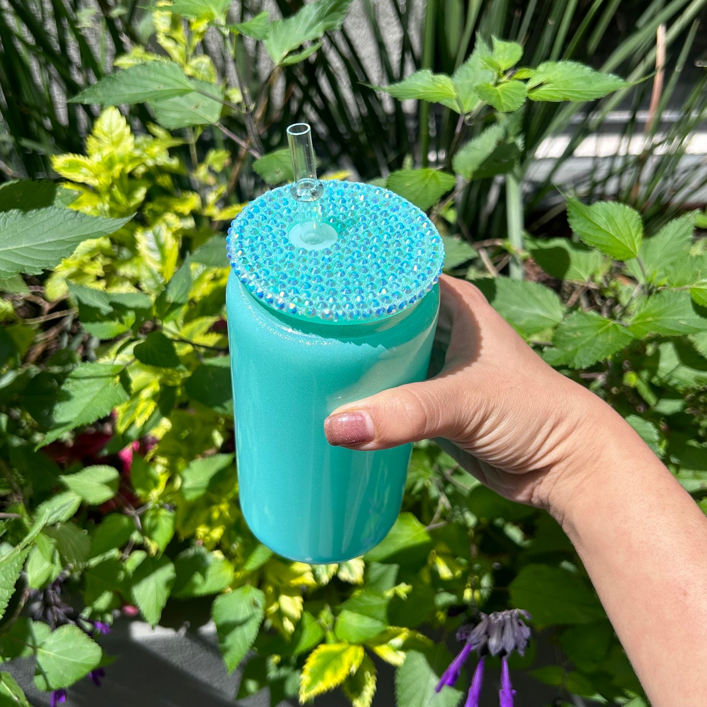 Paquete Vaso Tipo Lata Acabado Glitter tapa con Piedra