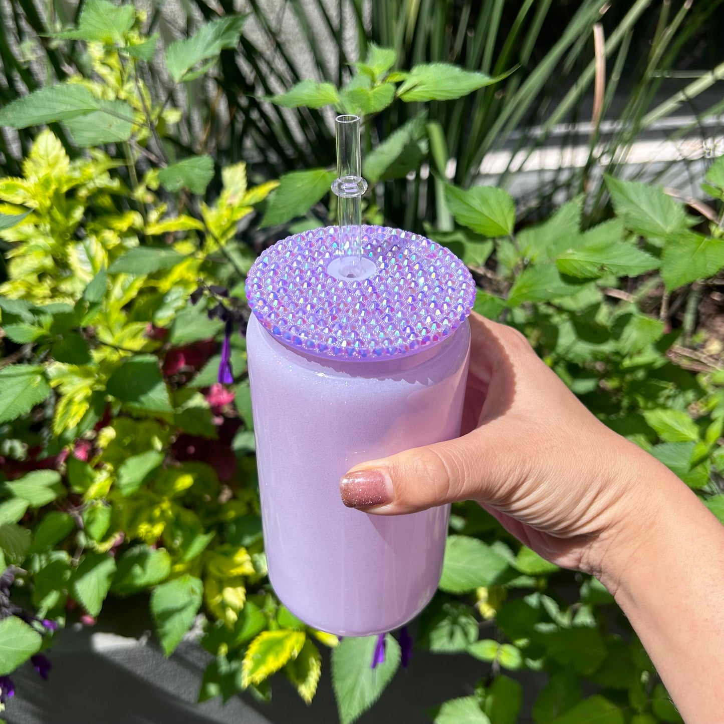 Paquete Vaso Tipo Lata Acabado Glitter tapa con Piedra