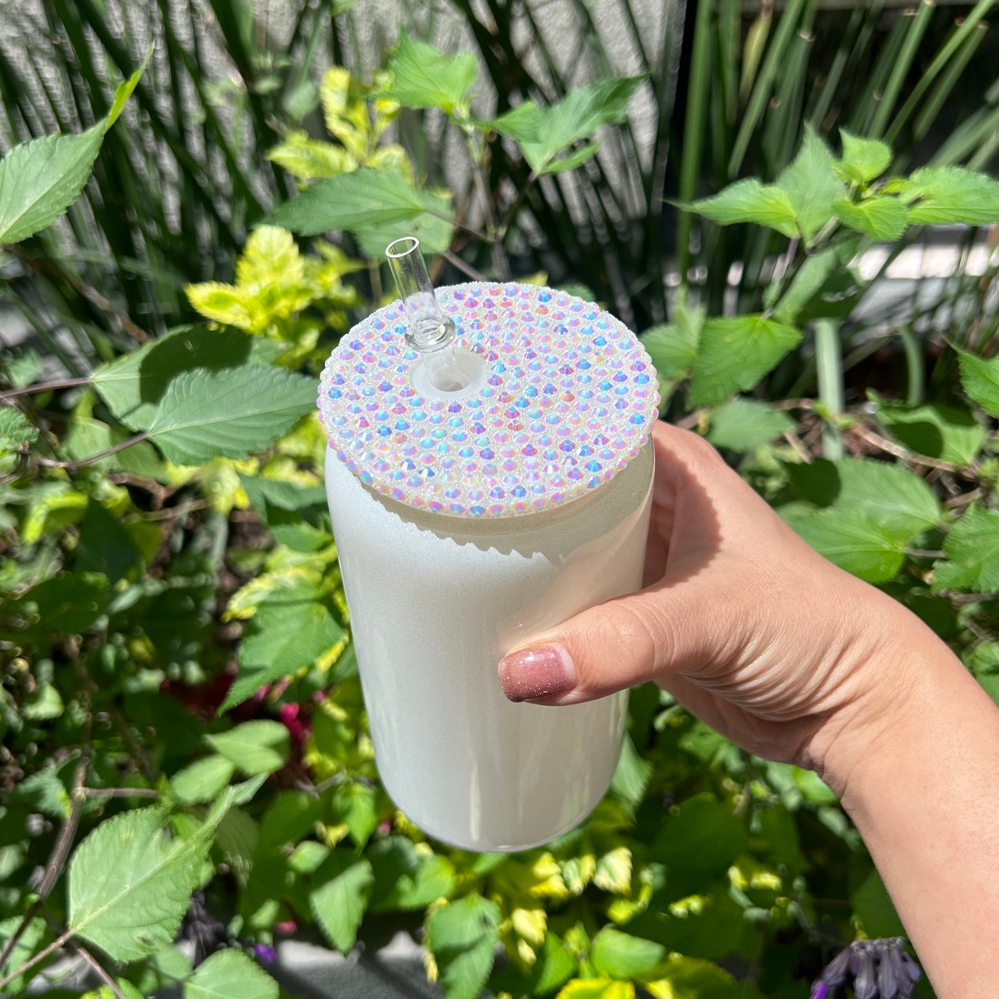 Paquete Vaso Tipo Lata Acabado Glitter tapa con Piedra